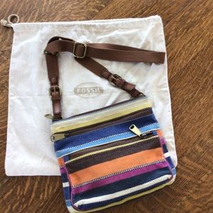 Fossil crossbody bag, multicolor striped, dust bag included.